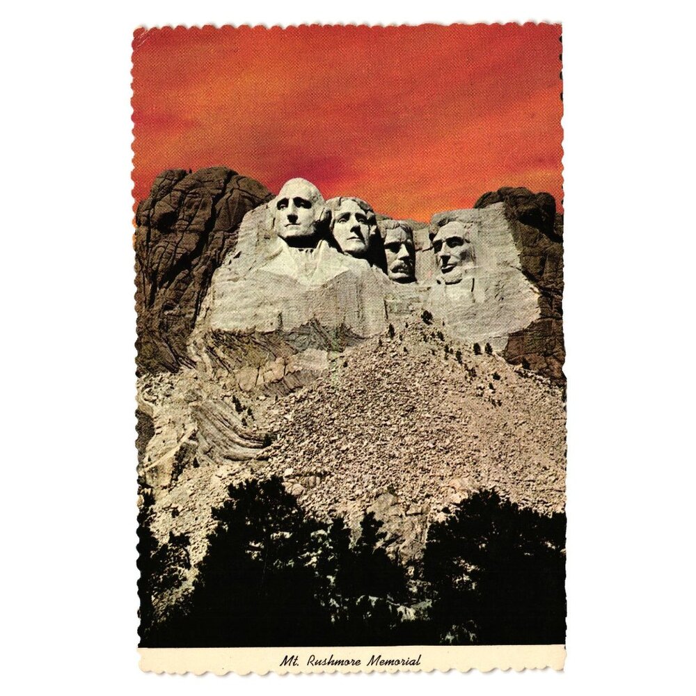 Mt Rushmore Memorial Postcard Color Sunset South Dakota Souvenir Vintage Tourism
